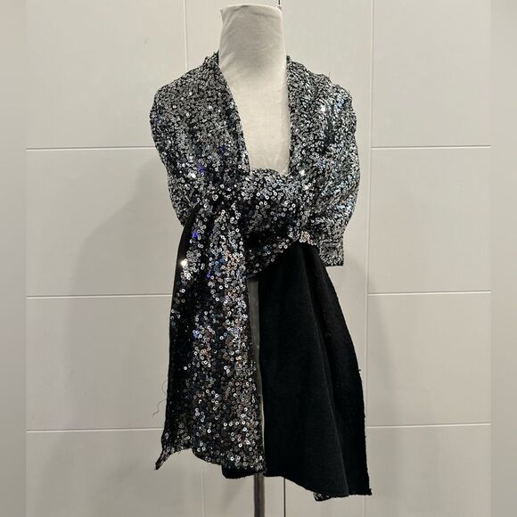 NWT Chico’s Black sequin Shawl Wrap scarf - Picture 2 of 7